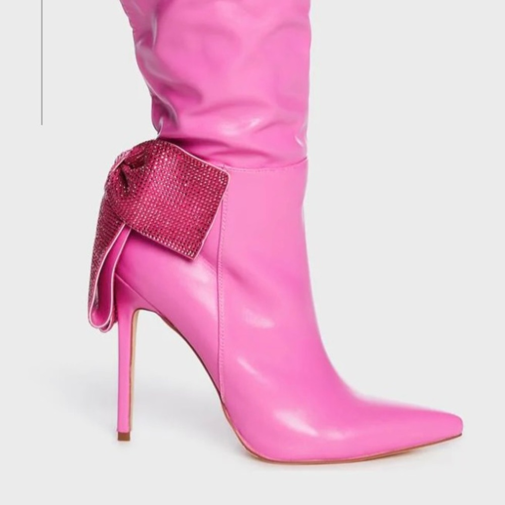 Dolls Kill Barbie Pink Stilettos Boots 9 W/ Big Rhine… Gem